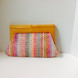 Expressions Pink Straw Clutch Wood  Purse Pastel